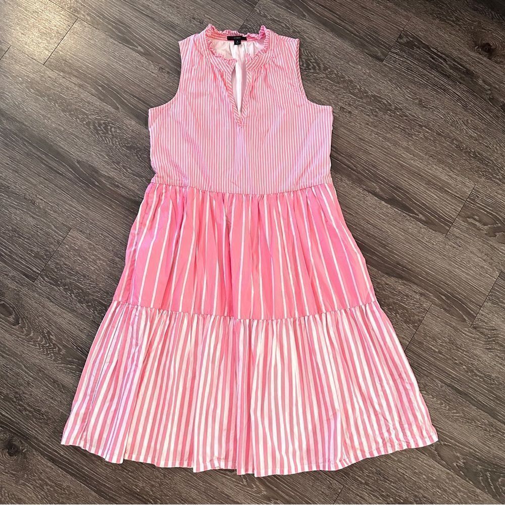 J Crew Sleeveless tiered popover dress in mixed stripe